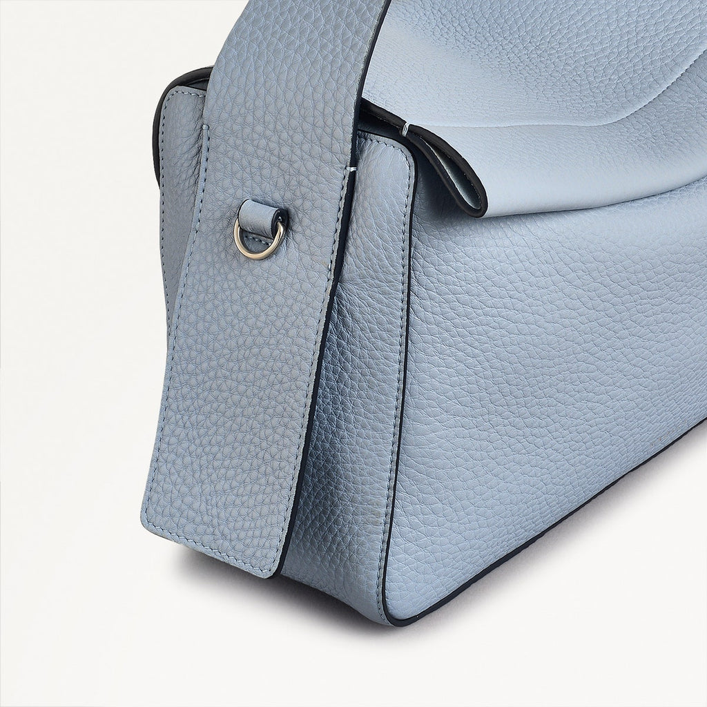 De Beauvoir Leather Medium Ziptop Satchel Bag in Smoke Blue - 110646