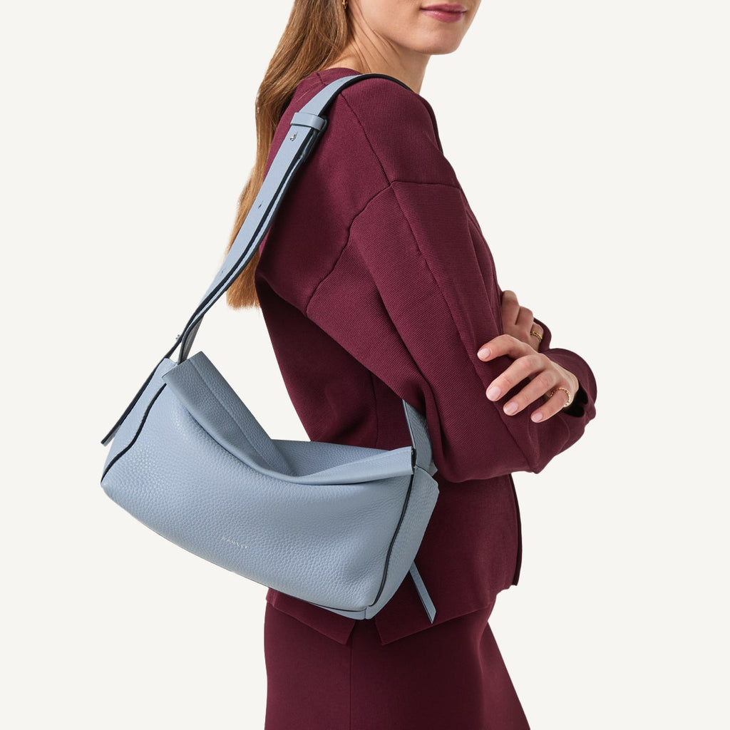 De Beauvoir Leather Medium Ziptop Shoulder Bag in Smoke Blue - 110647