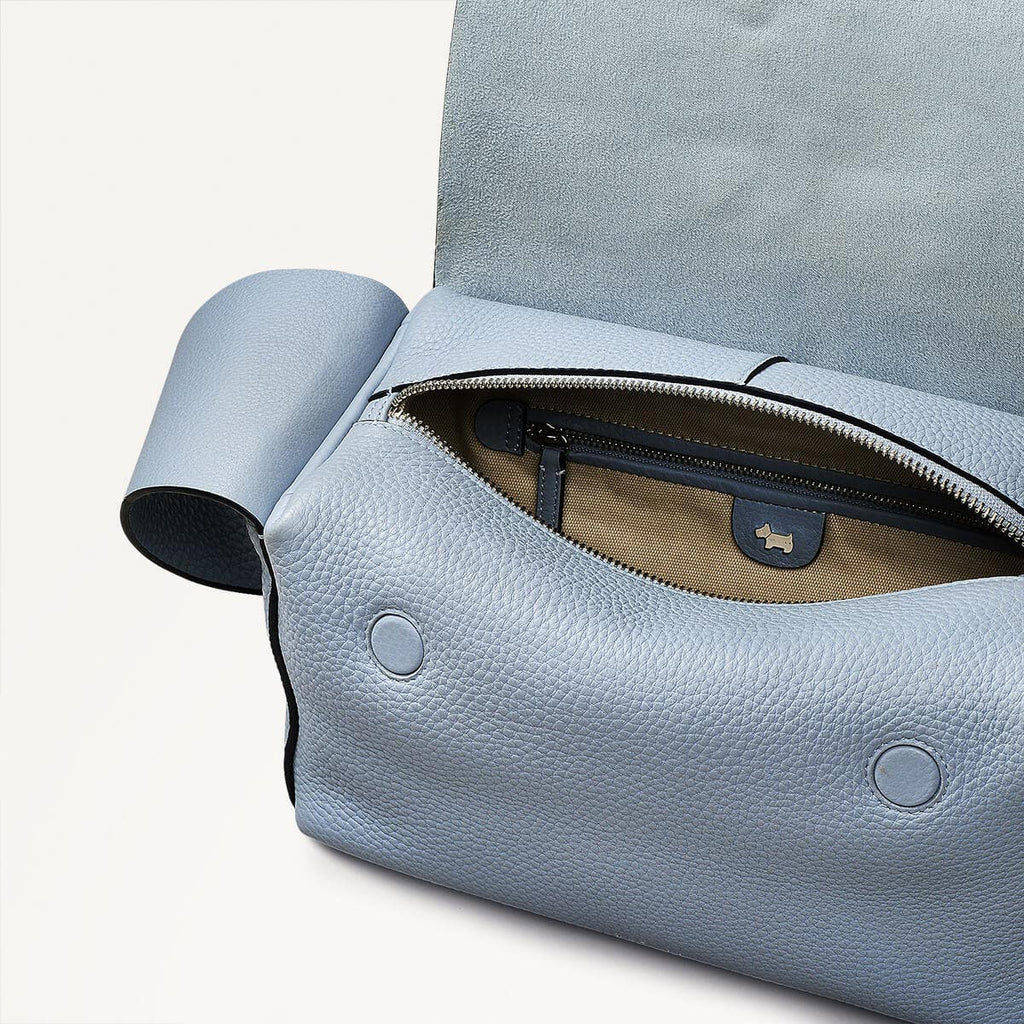 De Beauvoir Leather Medium Ziptop Shoulder Bag in Smoke Blue - 110647
