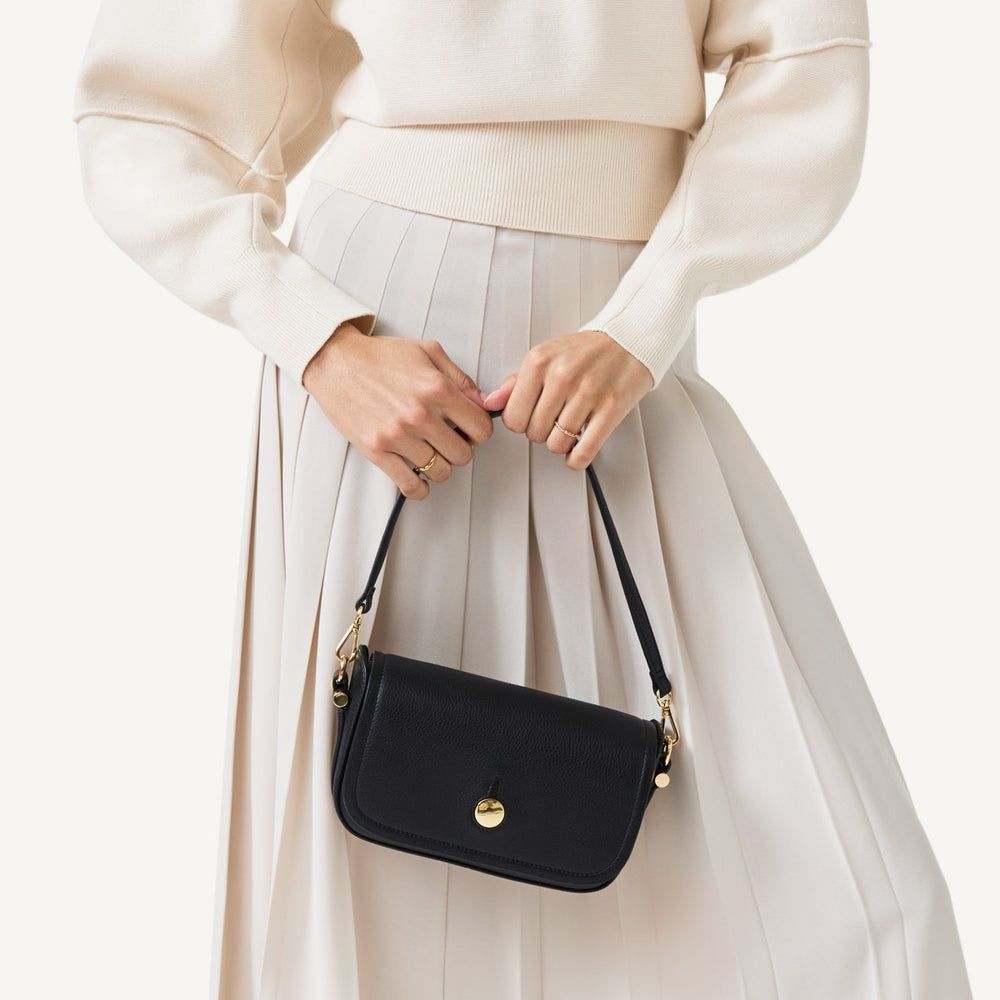 Bathurst Mews Leather Small Flapover Crossbody Bag in Black - 110651