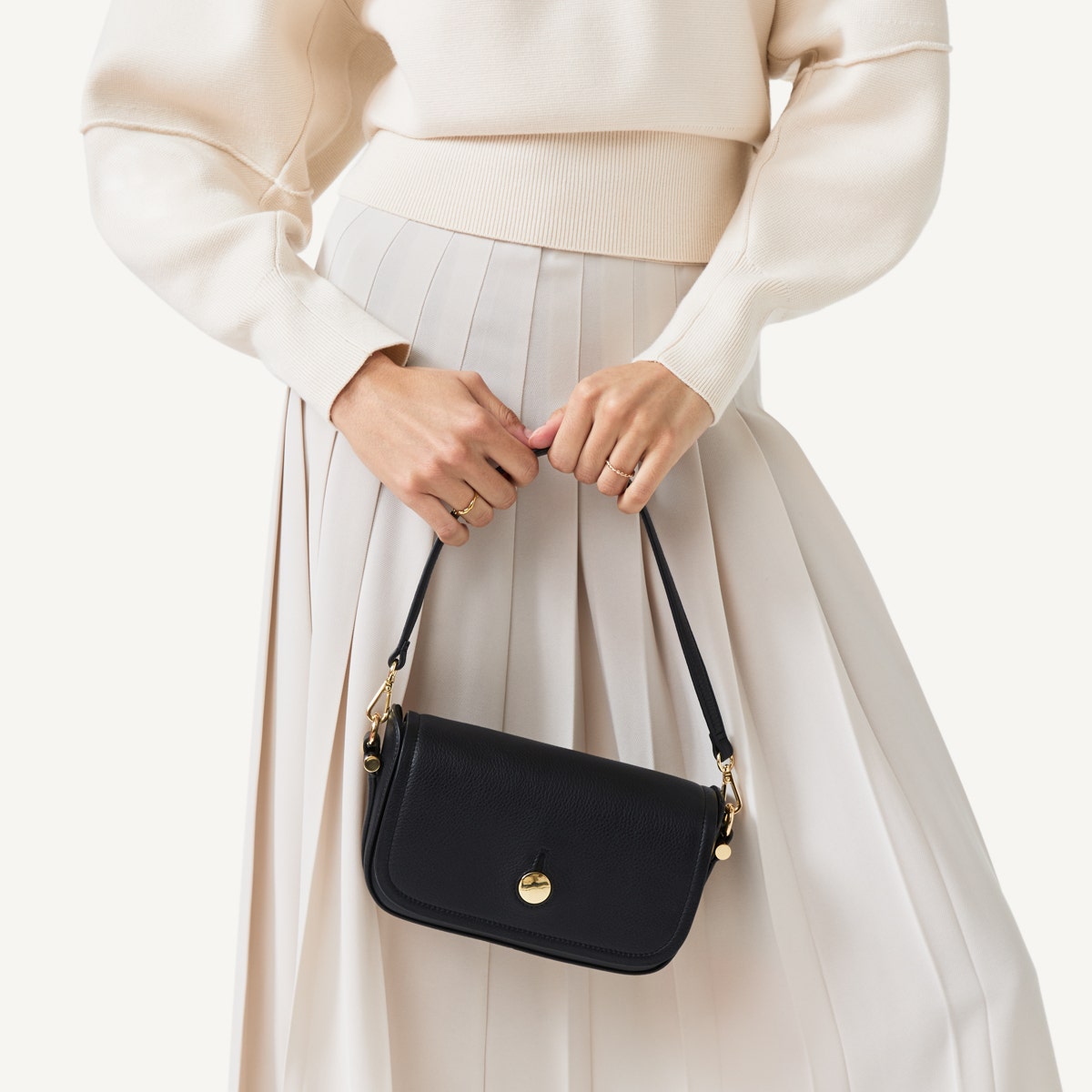 Bathurst Mews Leather Small Flapover Crossbody Bag in Black - 110651