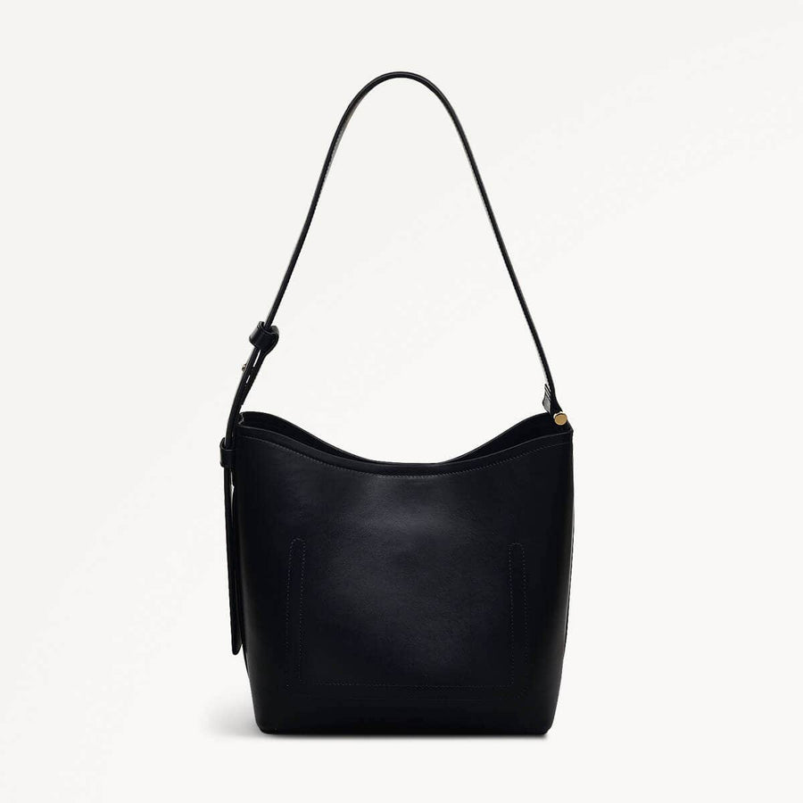 Bathurst Mews Leather Medium Ziptop Shoulder Bag in Black - 110654