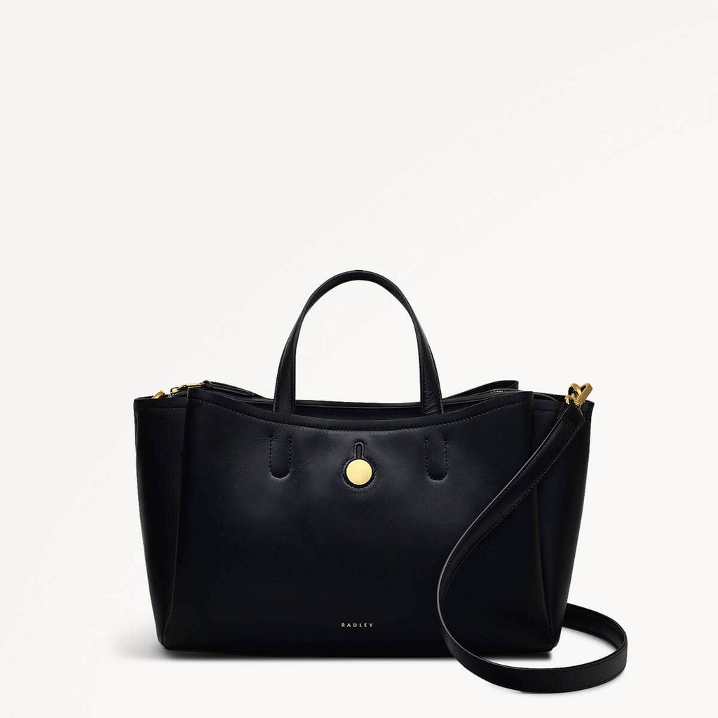 Bathurst Mews Leather Medium Ziptop Grab Bag in Black - 110658