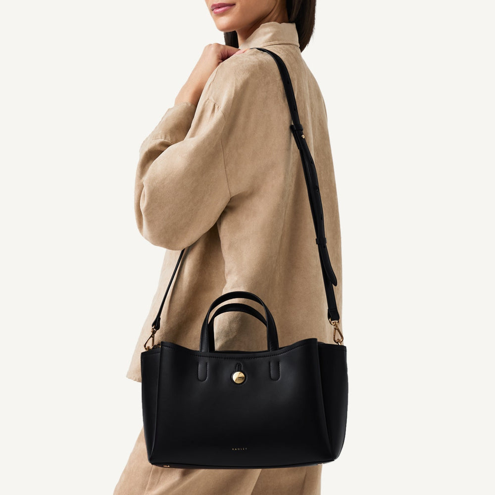 Bathurst Mews Leather Medium Ziptop Satchel Bag in Black - 110658