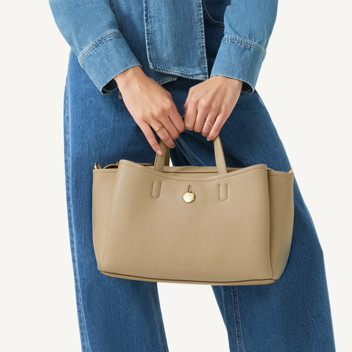 Bathurst Mews Leather Medium Ziptop Satchel Bag in Stone - 110659
