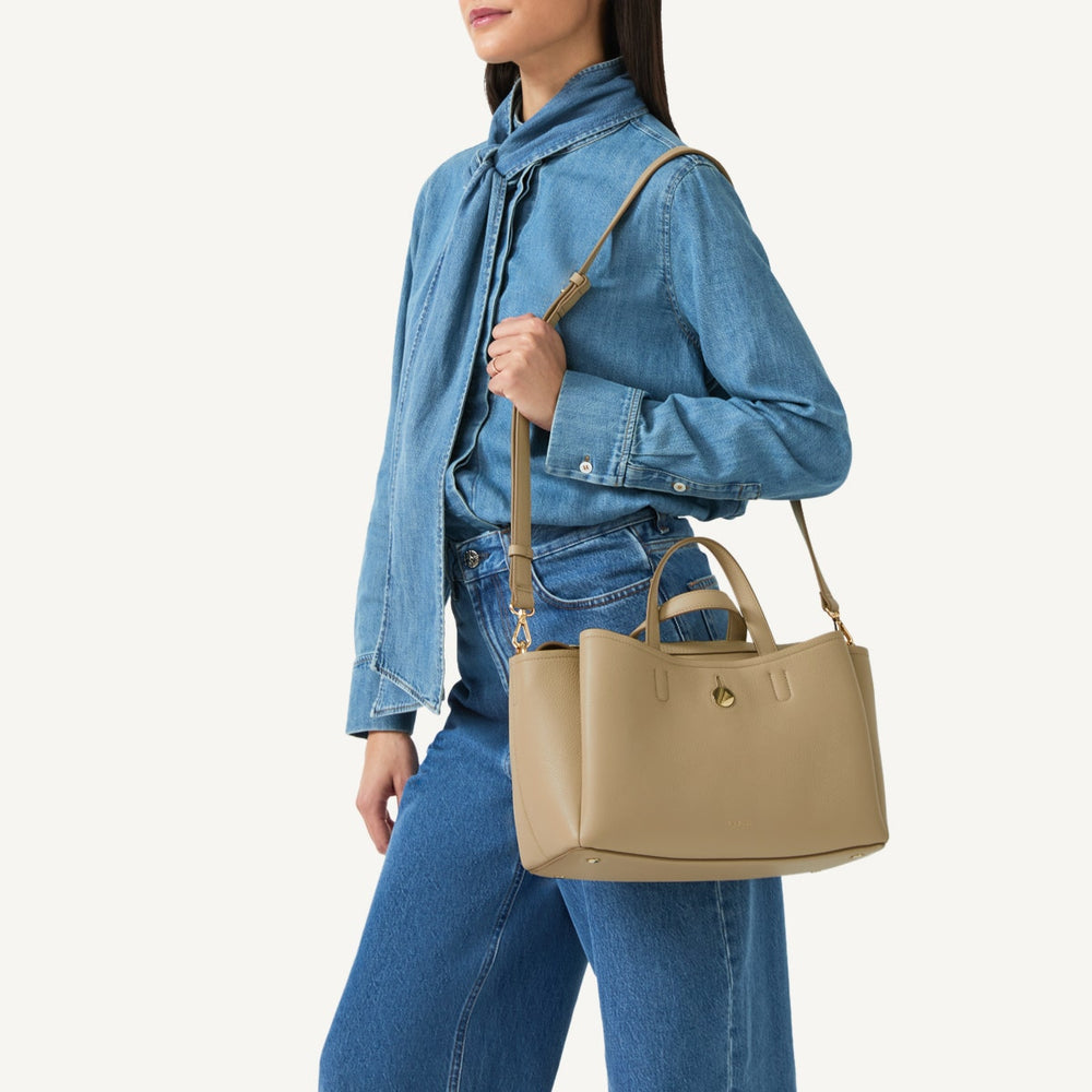 Bathurst Mews Leather Medium Ziptop Satchel Bag in Stone - 110659