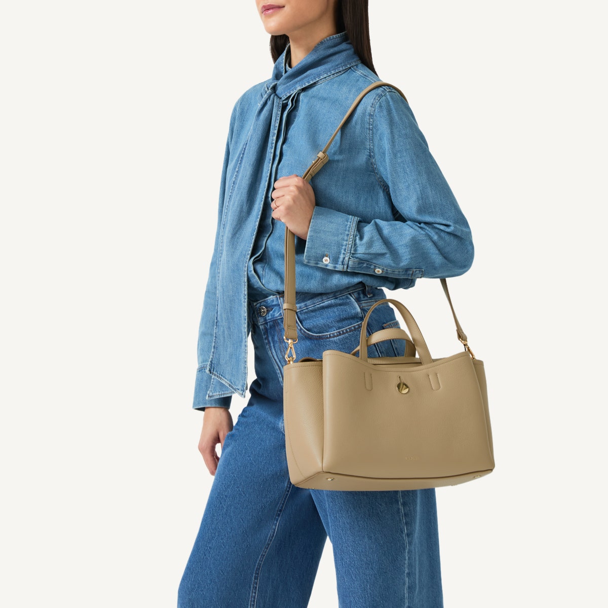 Bathurst Mews Leather Medium Ziptop Satchel Bag in Stone - 110659