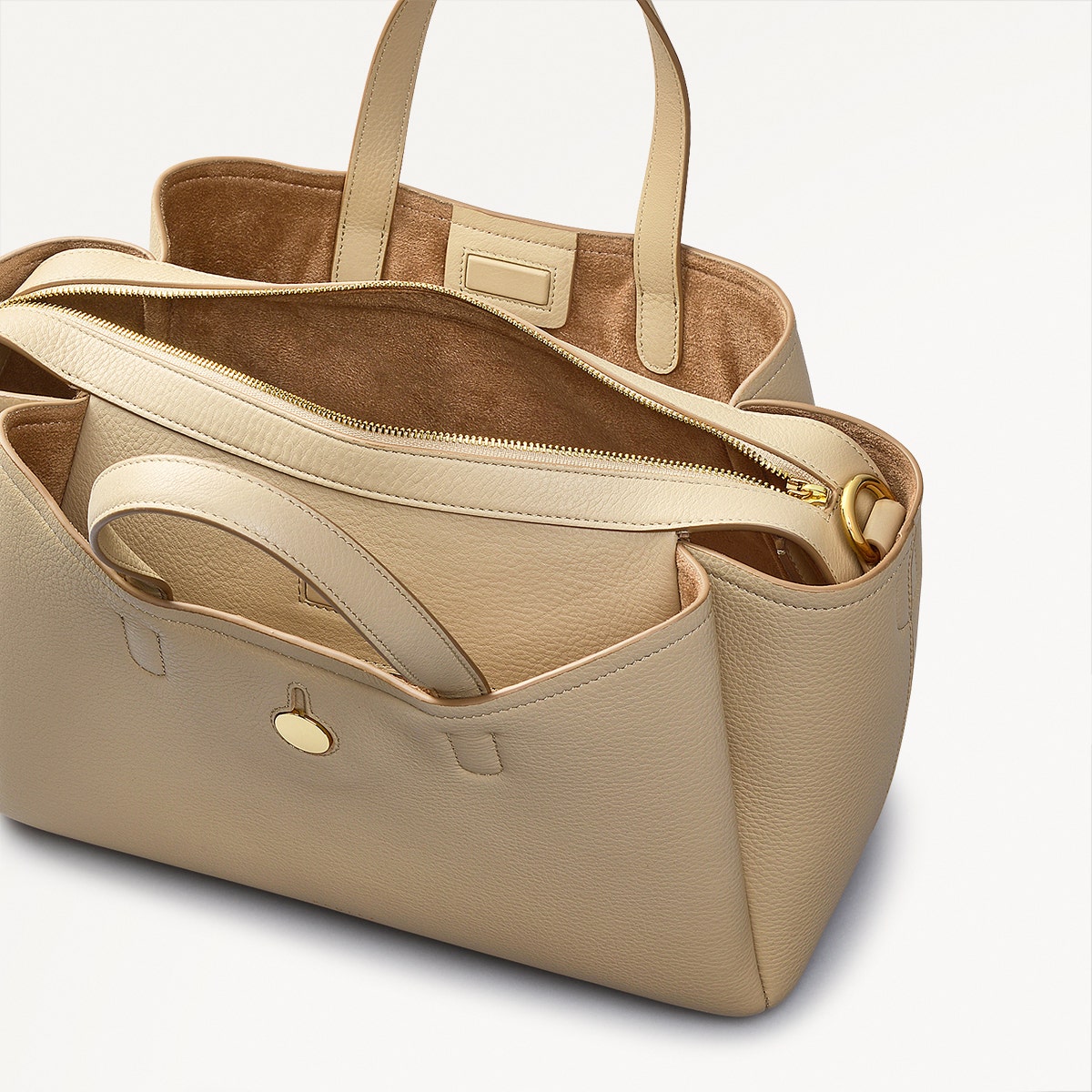 Bathurst Mews Leather Medium Ziptop Satchel Bag in Stone - 110659
