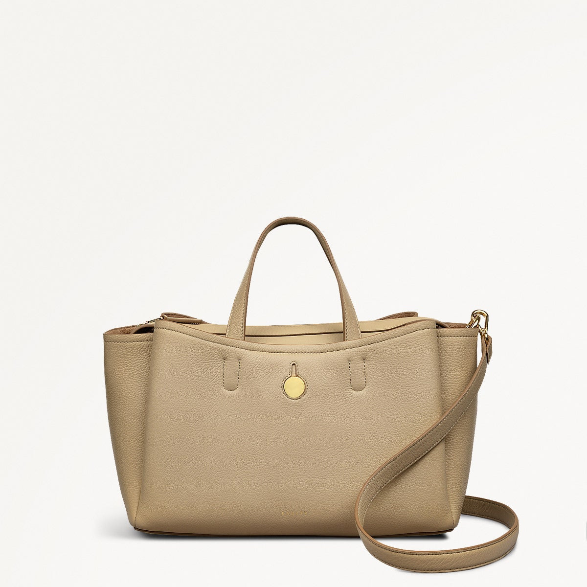 Bathurst Mews Leather Medium Ziptop Grab Bag in Stone - 110659