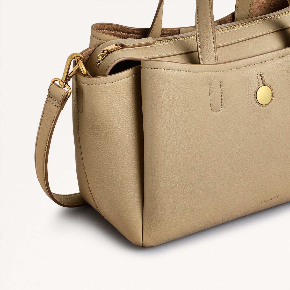Bathurst Mews Leather Medium Ziptop Satchel Bag in Stone - 110659