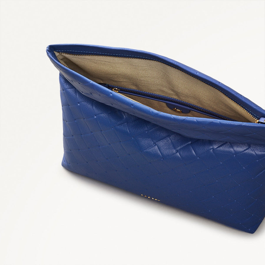Weaver Lane Leather Medium Flapover Clutch Bag in Yves Blue - 110663