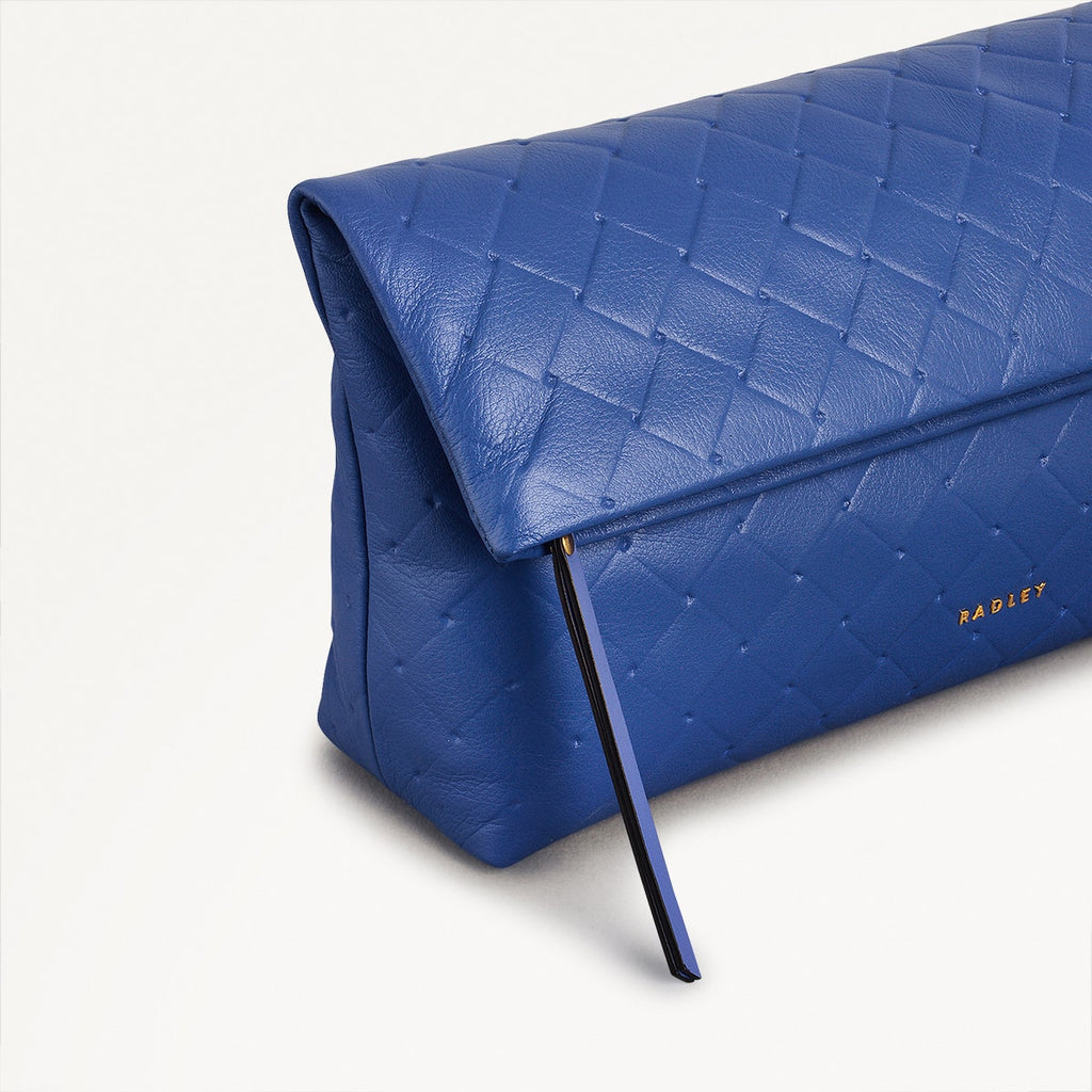 Weaver Lane Leather Medium Flapover Clutch Bag in Yves Blue - 110663