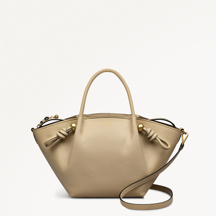 The Romilly Leather Medium Ziptop Satchel Bag in Stone - 110664