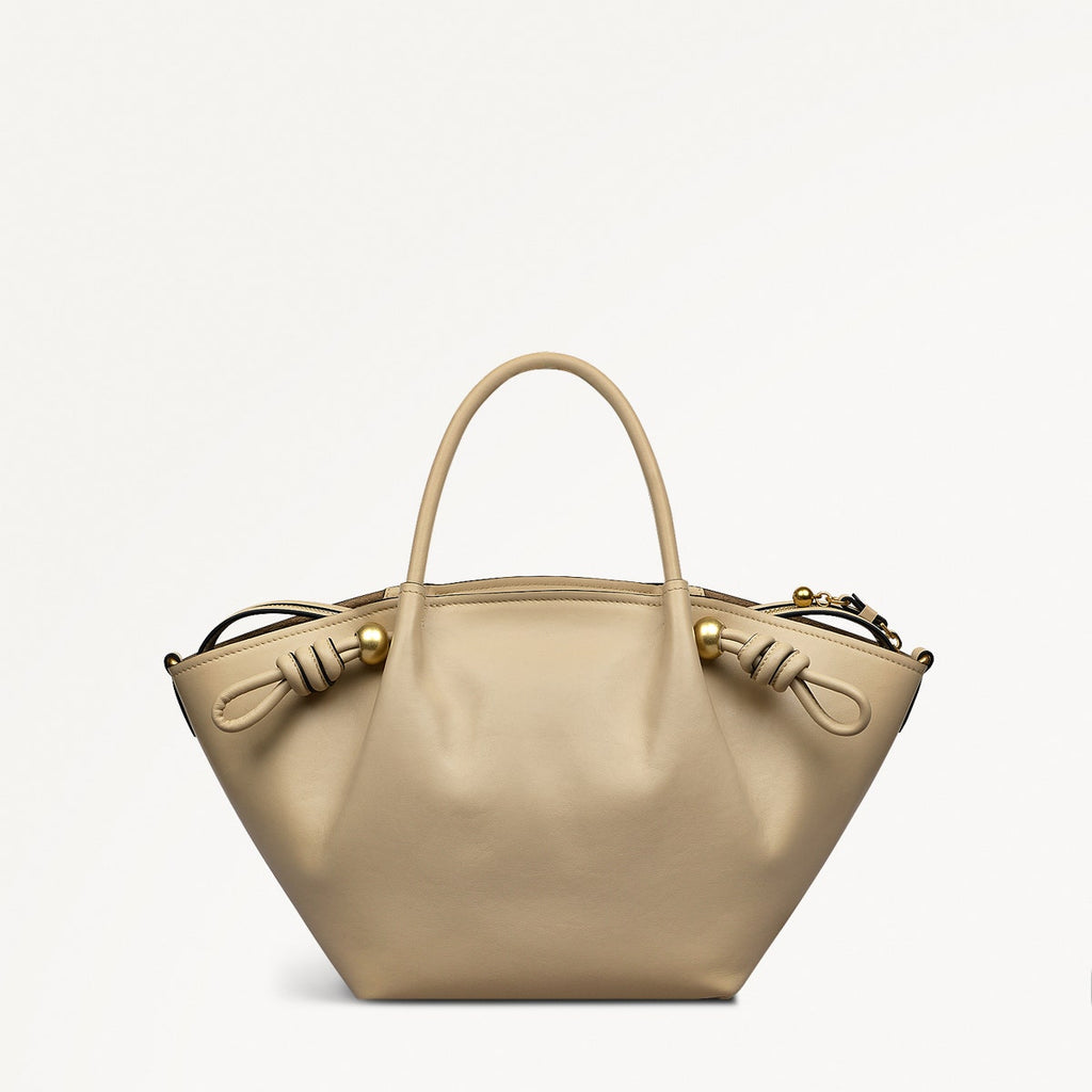 The Romilly Leather Medium Ziptop Grab Bag in Stone - 110664