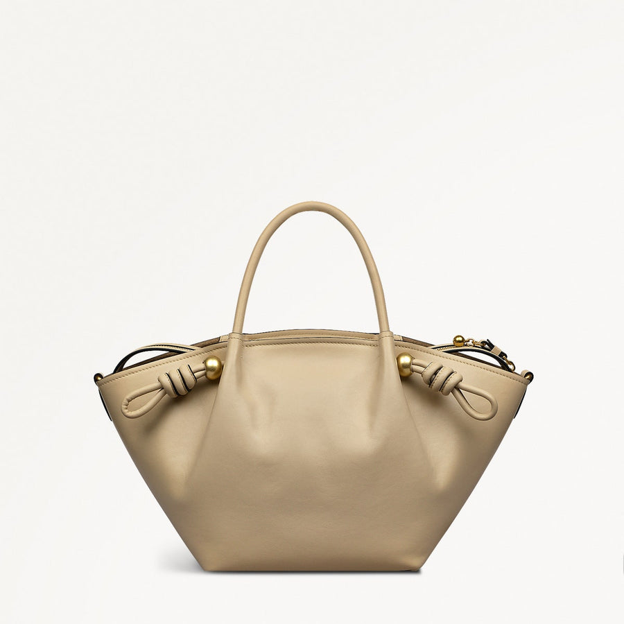 The Romilly Leather Medium Ziptop Satchel Bag in Stone - 110664