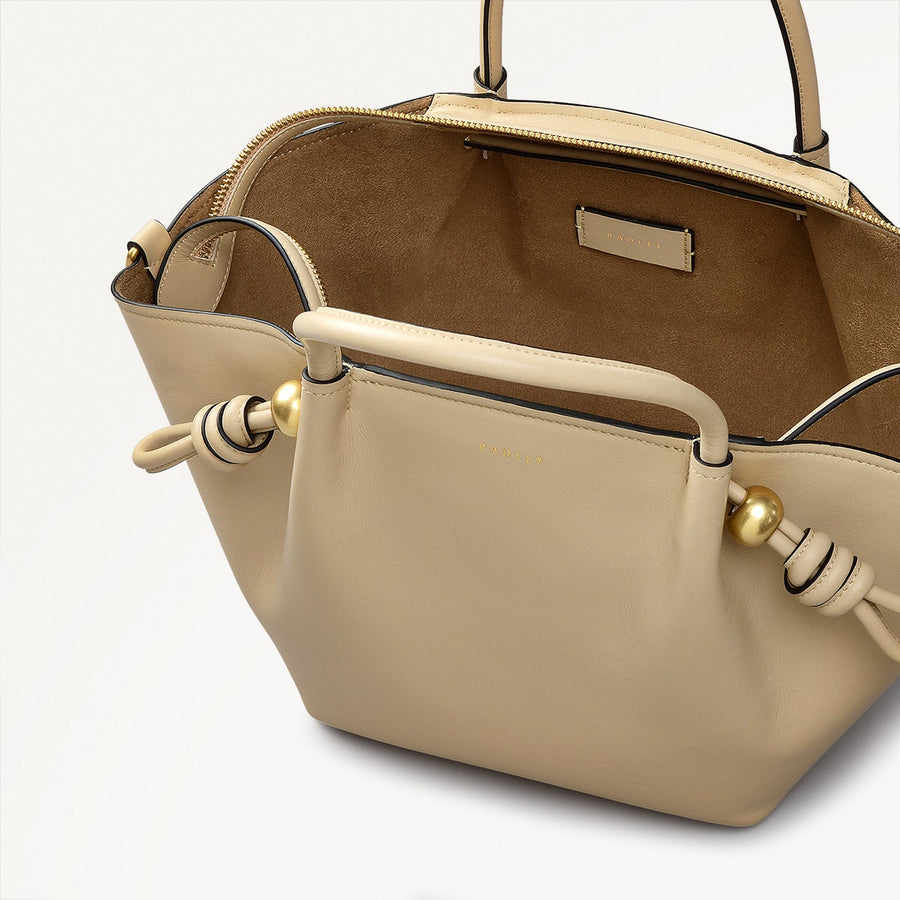 The Romilly Leather Medium Ziptop Satchel Bag in Stone - 110664