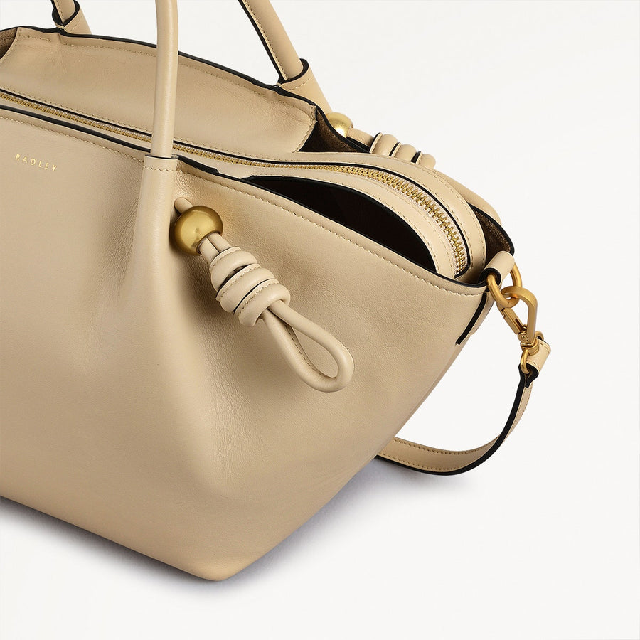 The Romilly Leather Medium Ziptop Satchel Bag in Stone - 110664