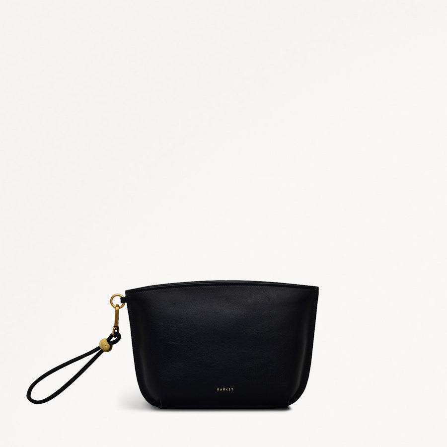 The Romilly Leather Medium Ziptop Clutch Bag in Black - 110666