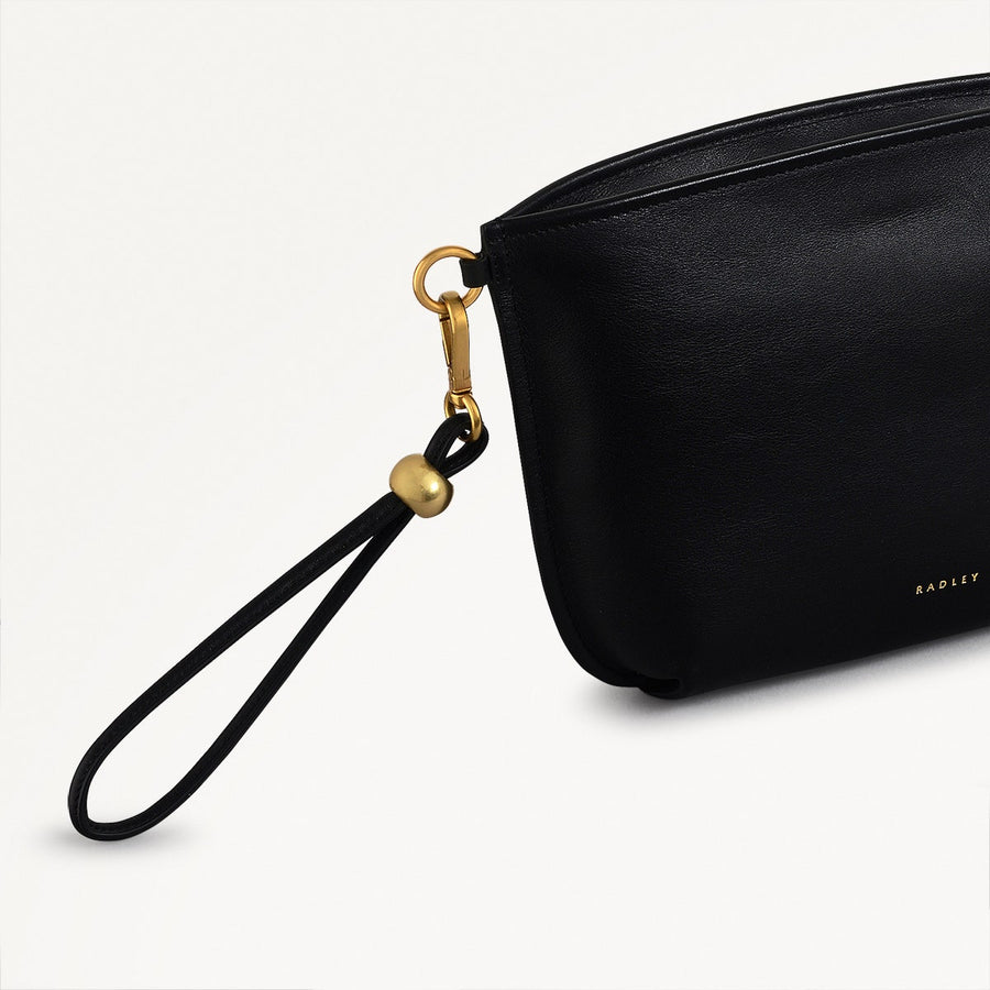 The Romilly Leather Medium Ziptop Clutch Bag in Black - 110666