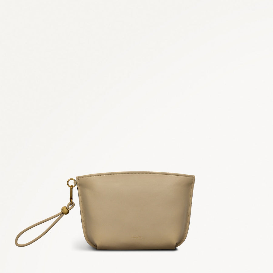 The Romilly Leather Medium Ziptop Clutch Bag in Stone - 110667