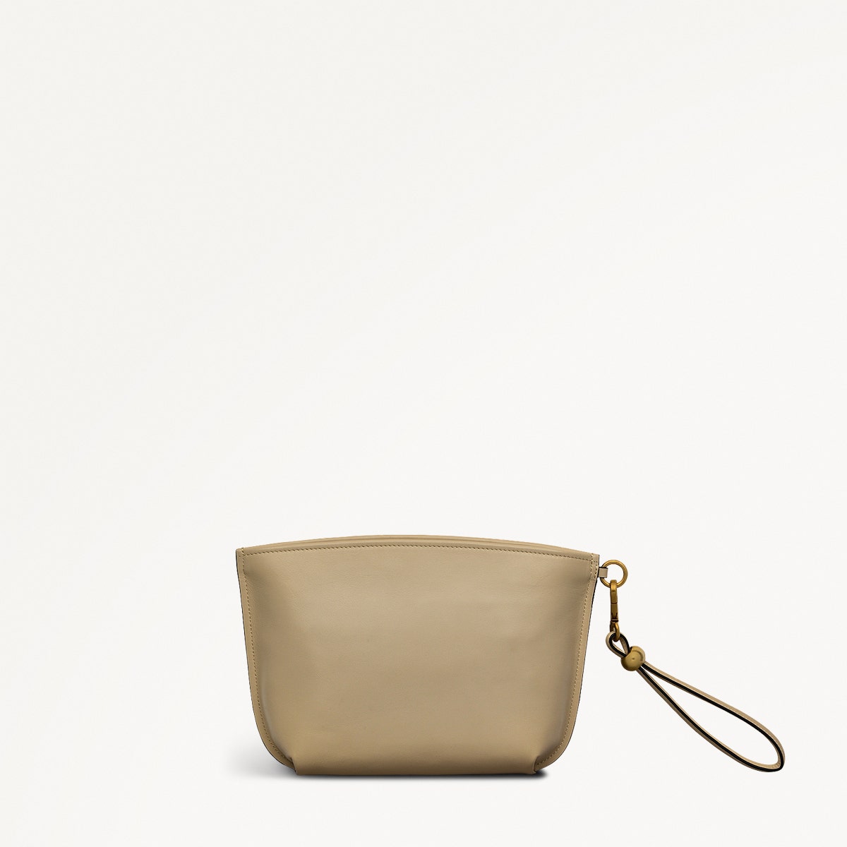 The Romilly Leather Medium Ziptop Clutch Bag in Stone - 110667
