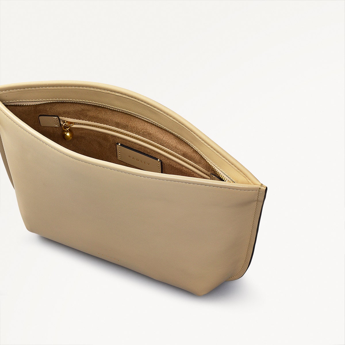 The Romilly Leather Medium Ziptop Clutch Bag in Stone - 110667