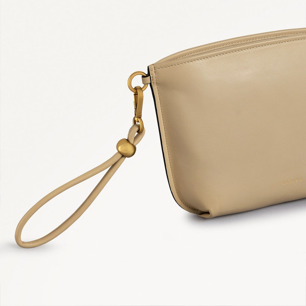 The Romilly Leather Medium Ziptop Clutch Bag in Stone - 110667