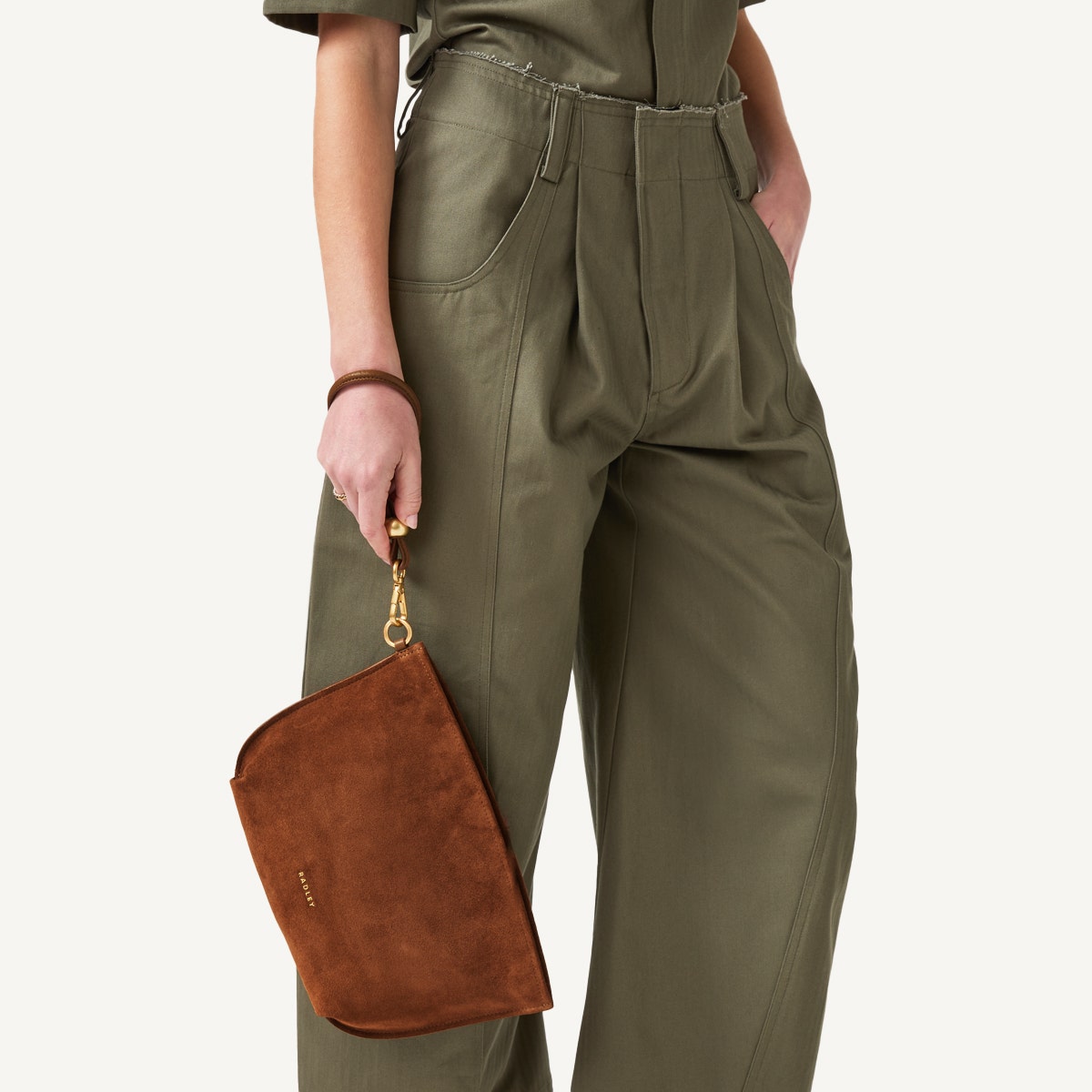 The Romilly Leather Medium Ziptop Clutch Bag in Saddle - 110668