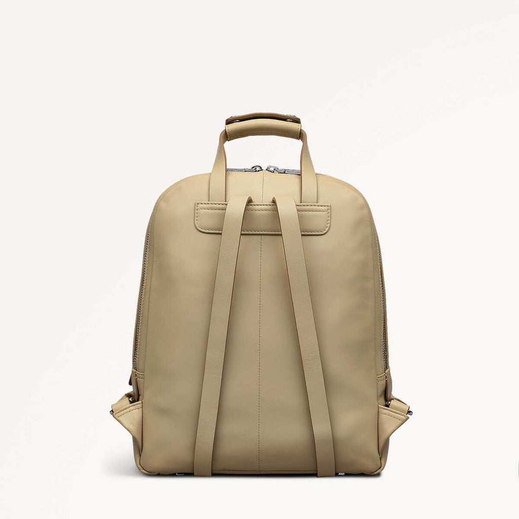 beige tan leather backpack Stone Beige Woman's Backpack | Dukes Place Collection SS25