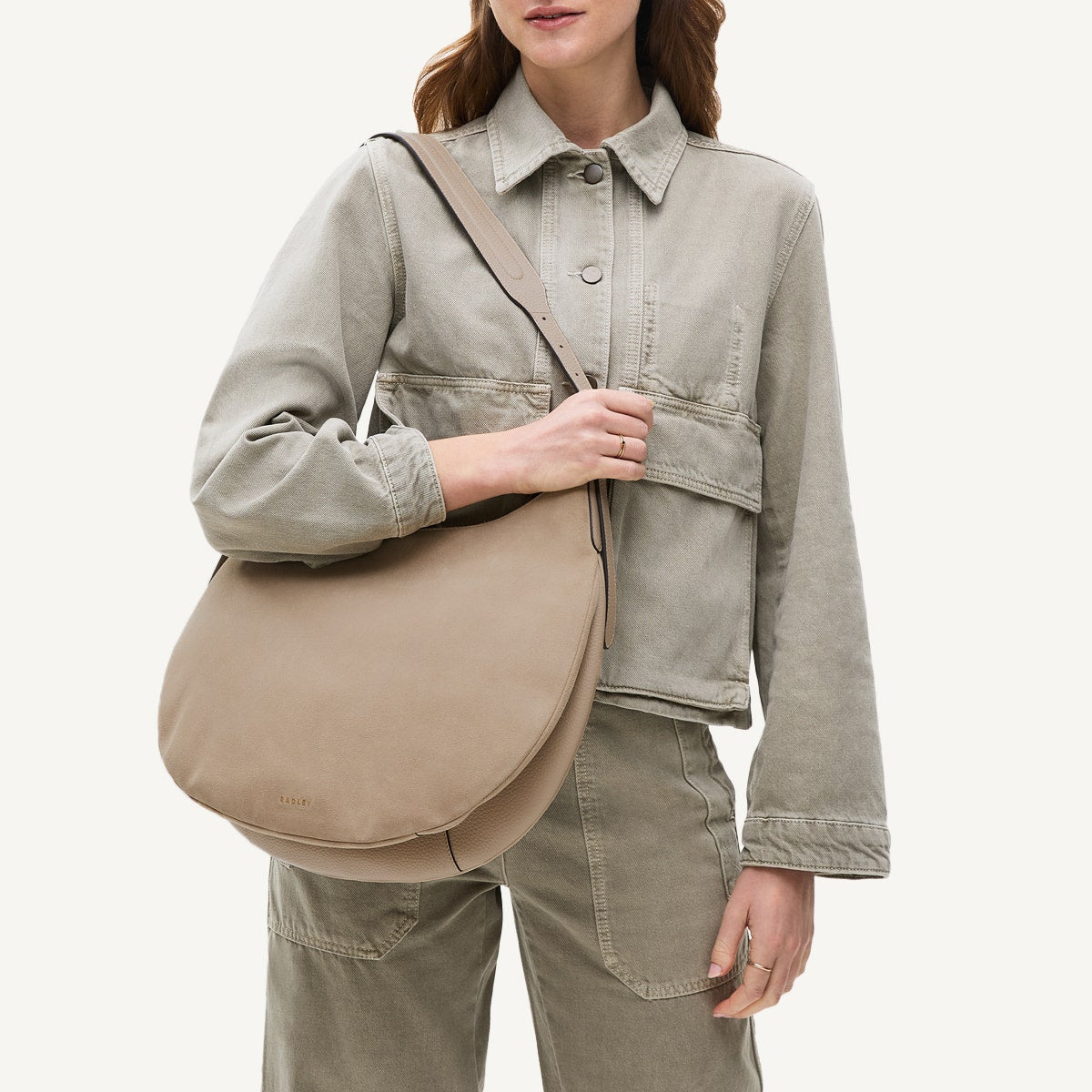 Stone Suede Shoulder Bag Beige | Kensington Place SS25 | Radley