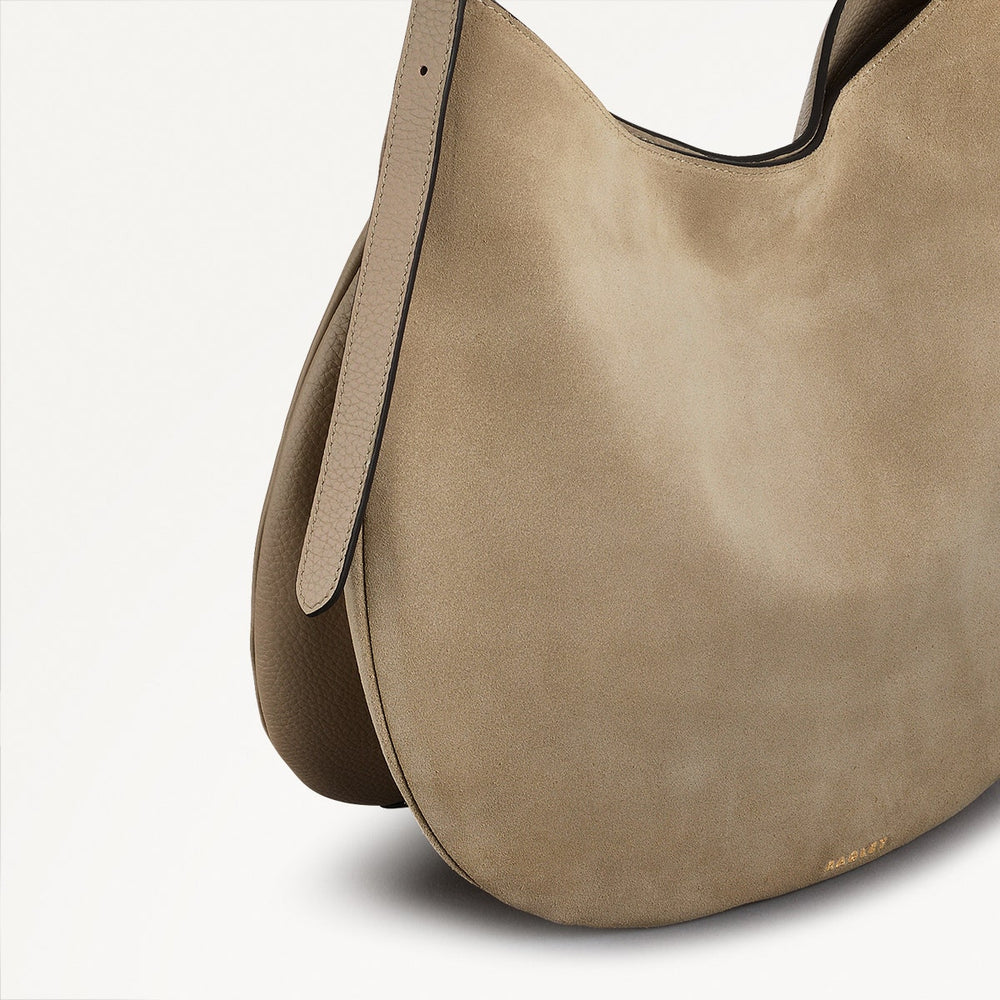 Kensington Place Leather Large Open Top Shoulder Bag in Stone - 110678
