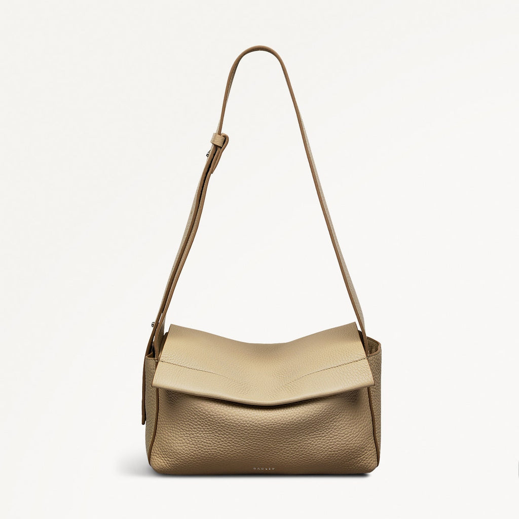 De Beauvoir Leather Medium Ziptop Shoulder Bag in Stone - 110679