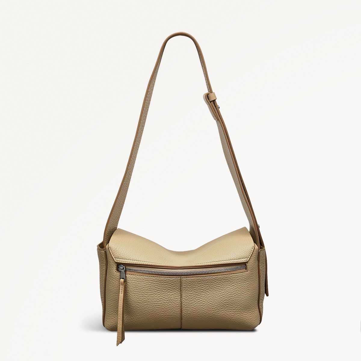 De Beauvoir Leather Medium Ziptop Shoulder Bag in Stone - 110679