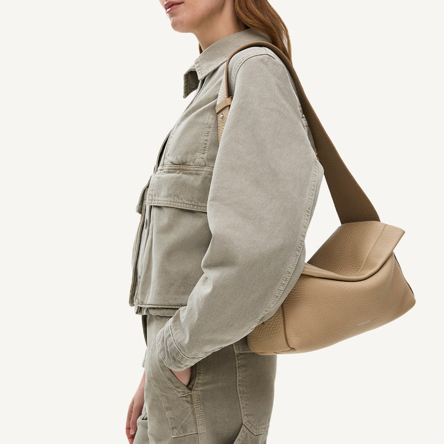 De Beauvoir Leather Medium Ziptop Shoulder Bag in Stone - 110679