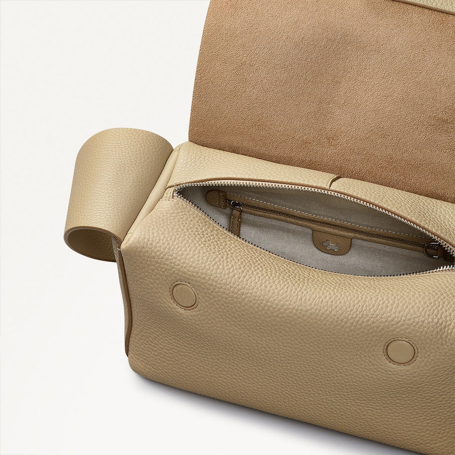 De Beauvoir Leather Medium Ziptop Shoulder Bag in Stone - 110679