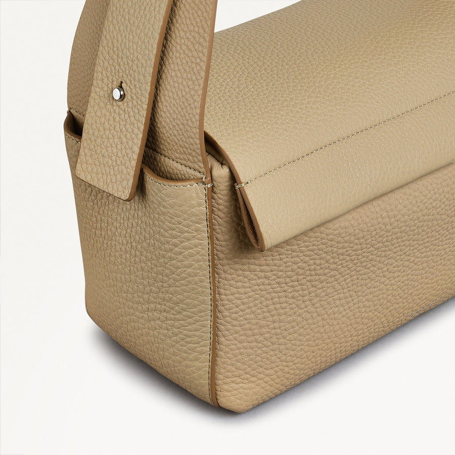 De Beauvoir Leather Medium Ziptop Shoulder Bag in Stone - 110679