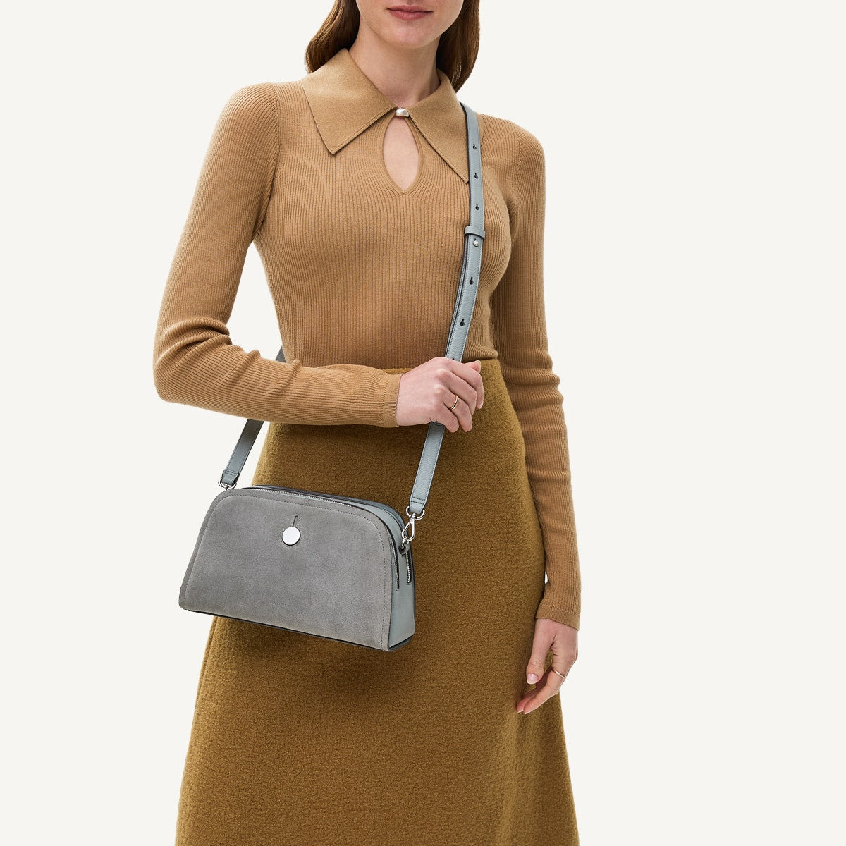 Bathurst Mews Leather Small Ziptop Cross Body Bag in Artichoke - 110681