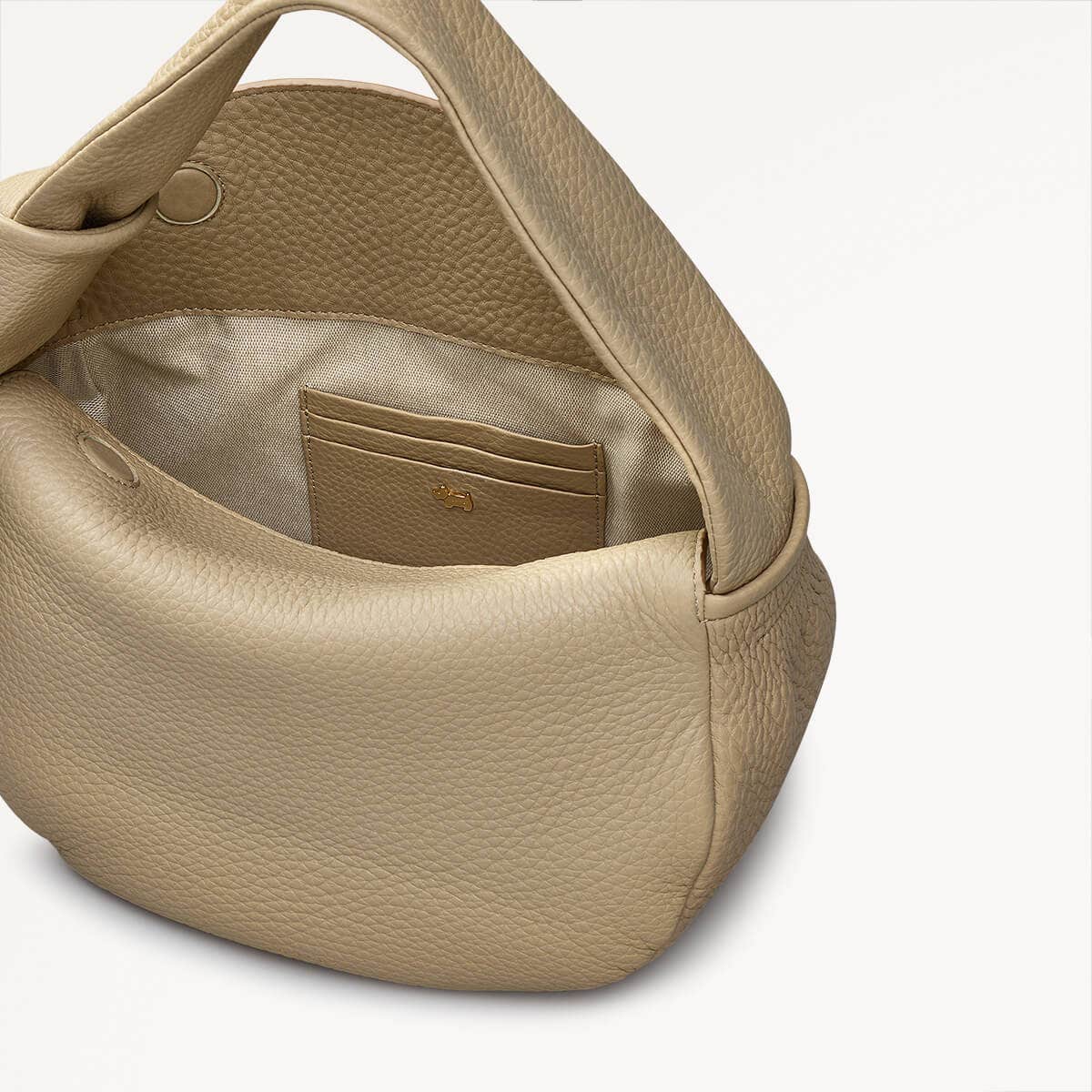 The Grove Leather Small Flapover Satchel Bag in Stone - 110684