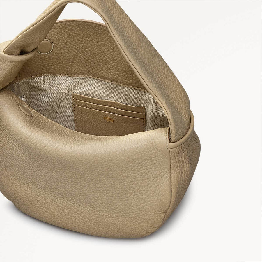 The Grove Leather Small Flapover Satchel Bag in Stone - 110684