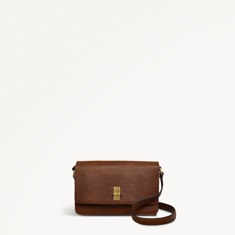 Threadneedle Street Leather Small Flapover Crossbody Bag in Saddle - 110687