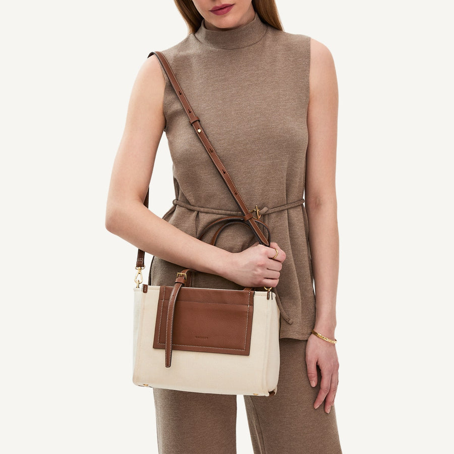The Burlington Fabric Medium Ziptop Satchel Bag in Natural - 110691