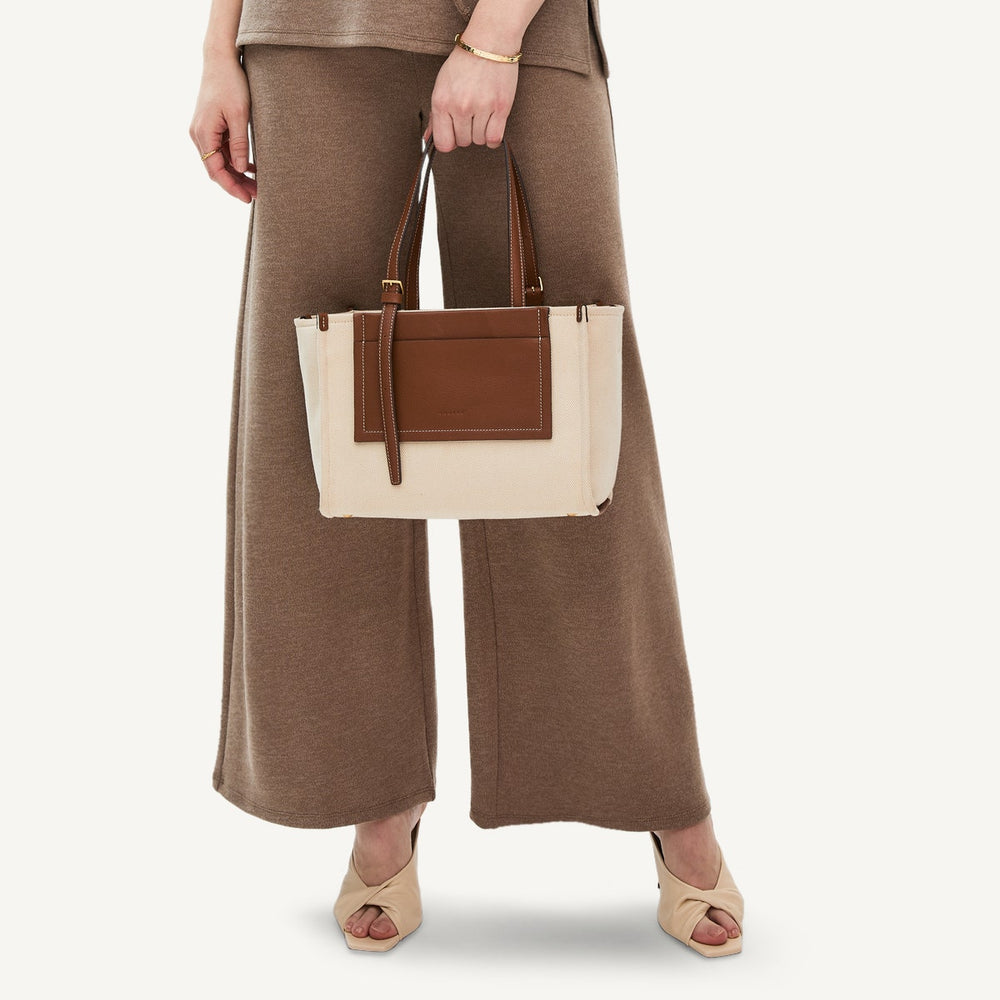 The Burlington Fabric Medium Ziptop Satchel Bag in Natural - 110691