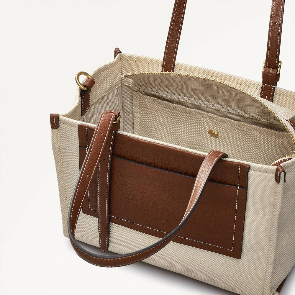 The Burlington Fabric Medium Ziptop Satchel Bag in Natural - 110691