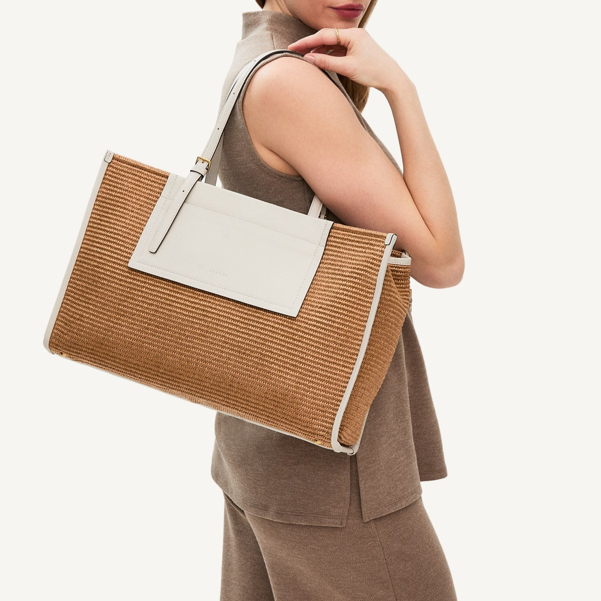 The Burlington Fabric Large Open Top Tote Bag in Saddle - 110694