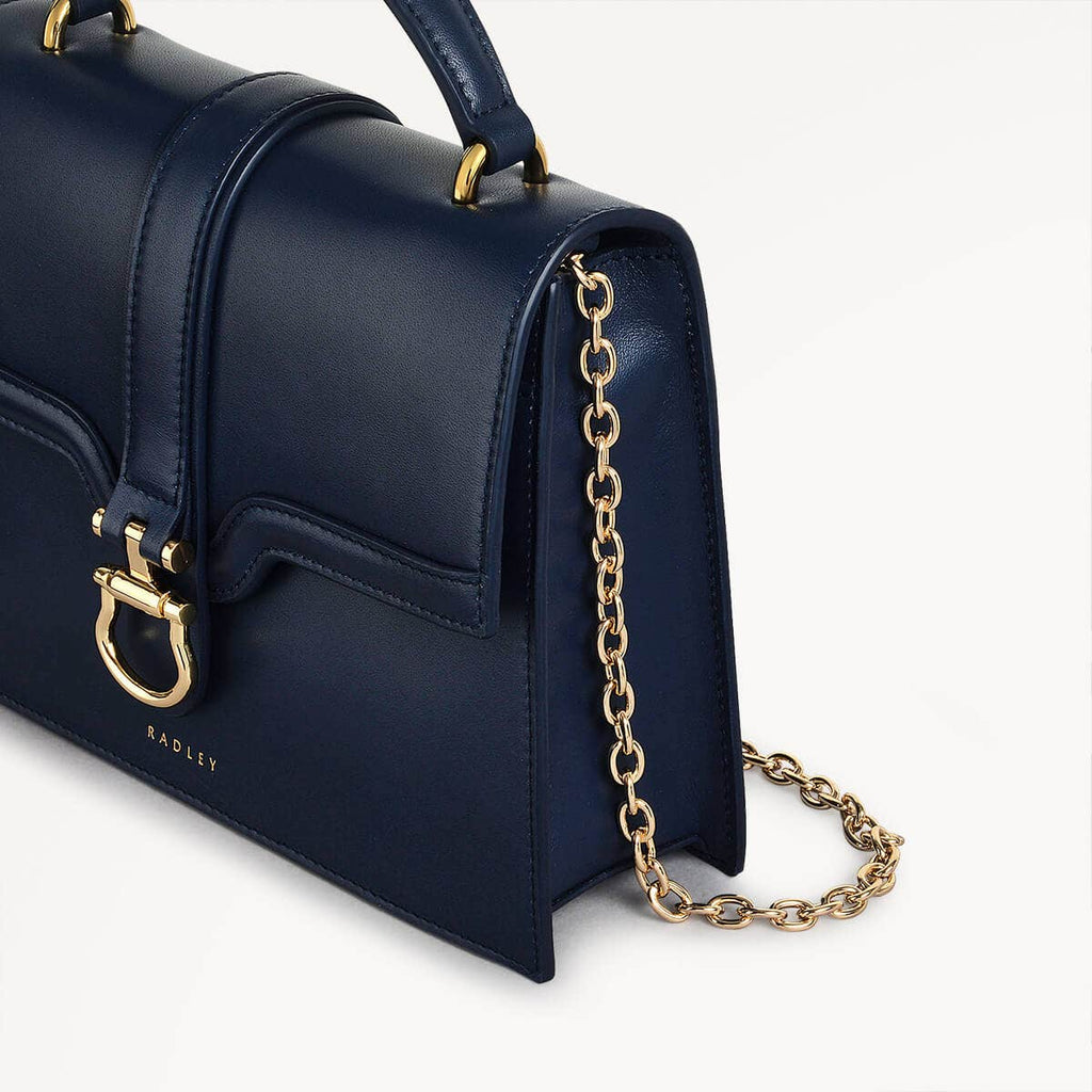 Kentucky Derby SS25 Leather Small Flapover Satchel Bag in Ink - 110699