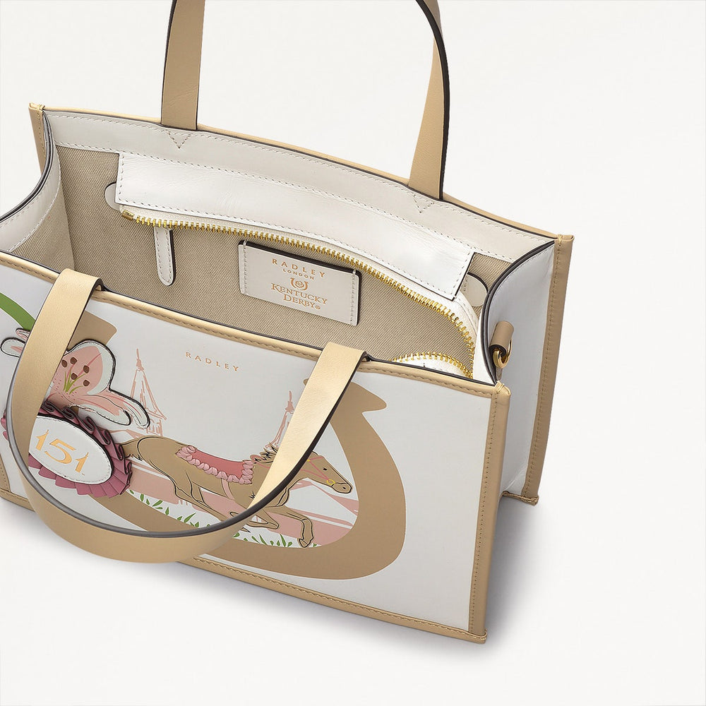 Kentucky Derby SS25 Leather Small Open Top Satchel Bag in Chalk - 110703