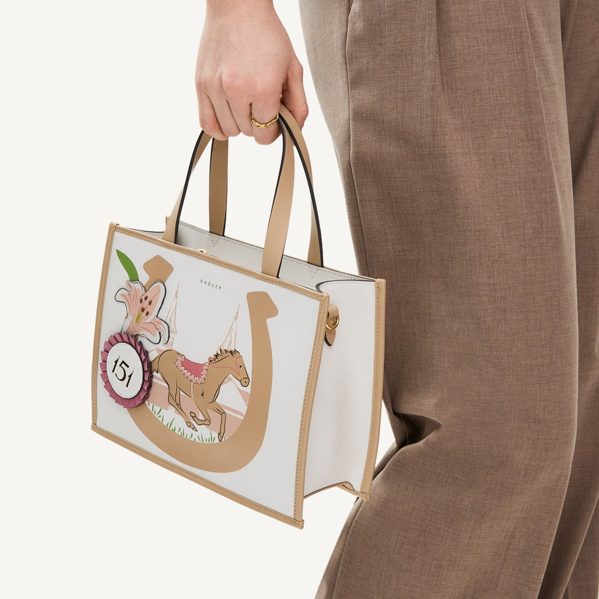 Kentucky Derby SS25 Leather Small Open Top Satchel Bag in Chalk - 110703