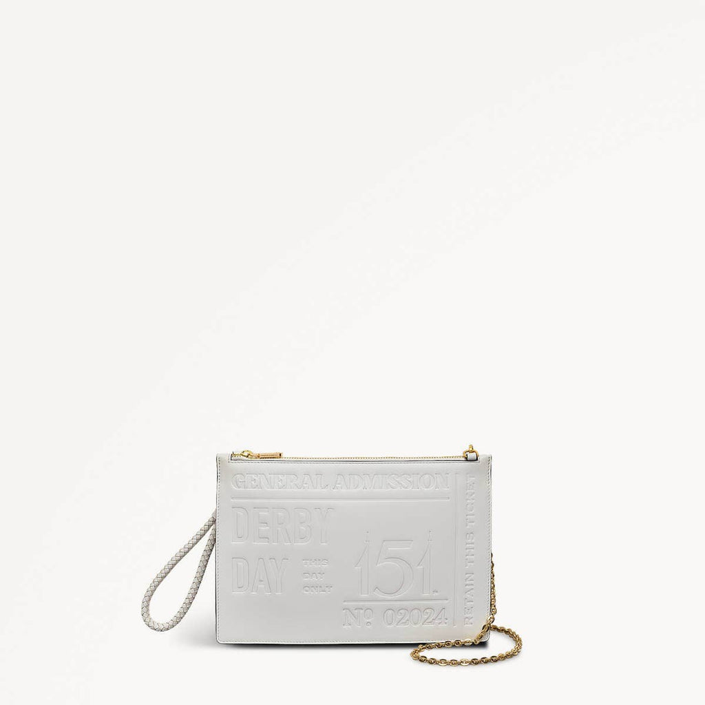 Kentucky Derby SS25 Leather Medium Ziptop Cross Body Bag in Chalk - 110704