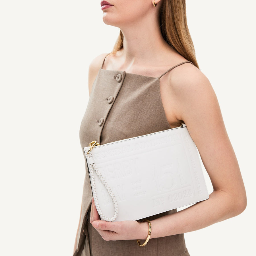 Kentucky Derby SS25 Leather Medium Ziptop Cross Body Bag in Chalk - 110704