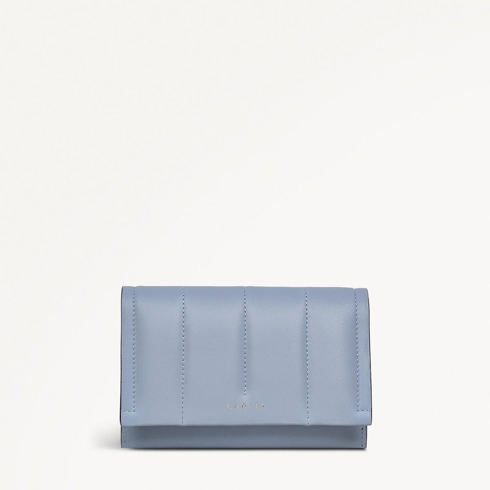Oak Street Leather Medium Flapover Wallet in Smoke Blue - 110706